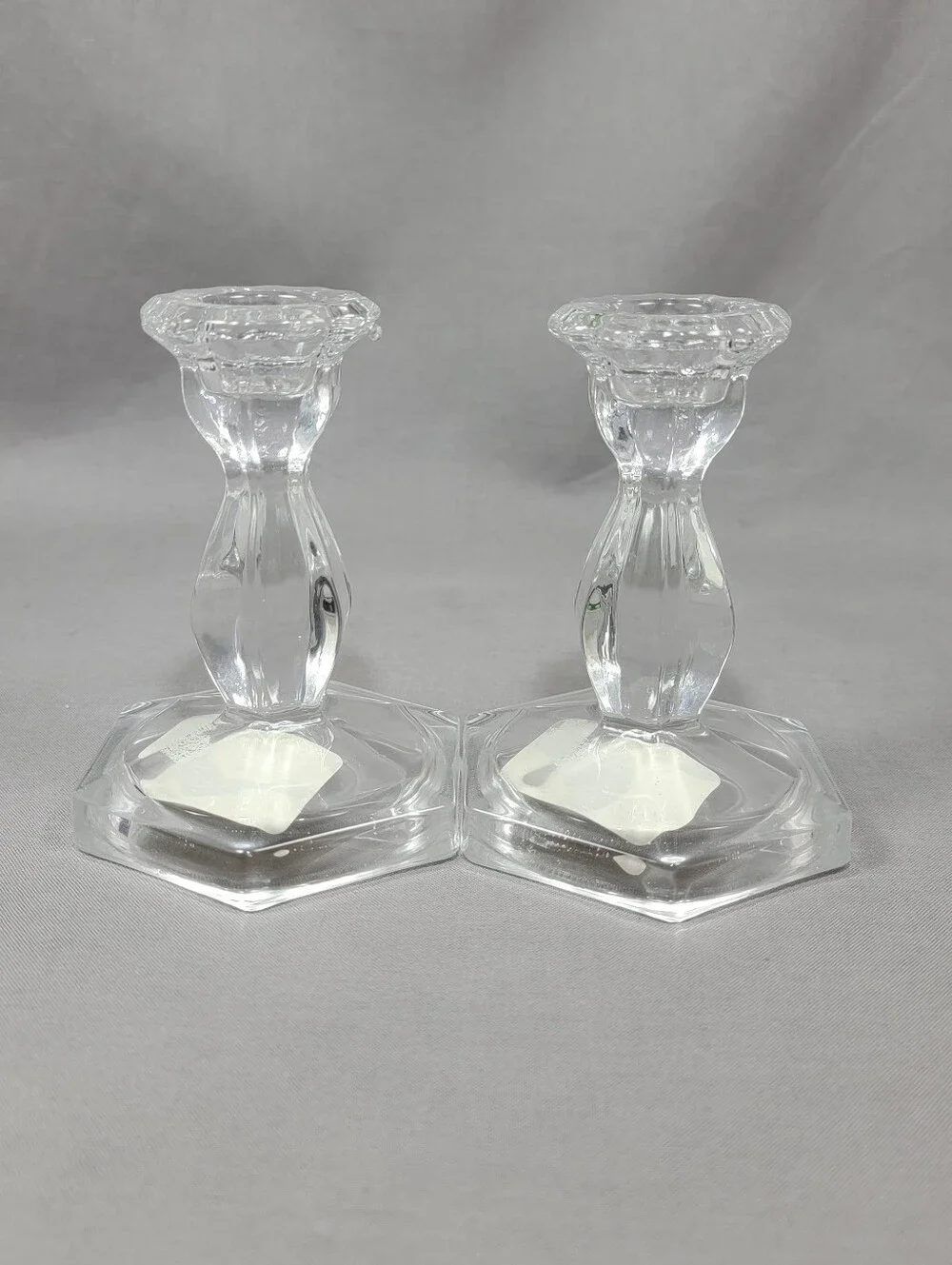Fitz and Floyd Candlestick Peg Cup Holders Clear Glass Set of 2 Decorative